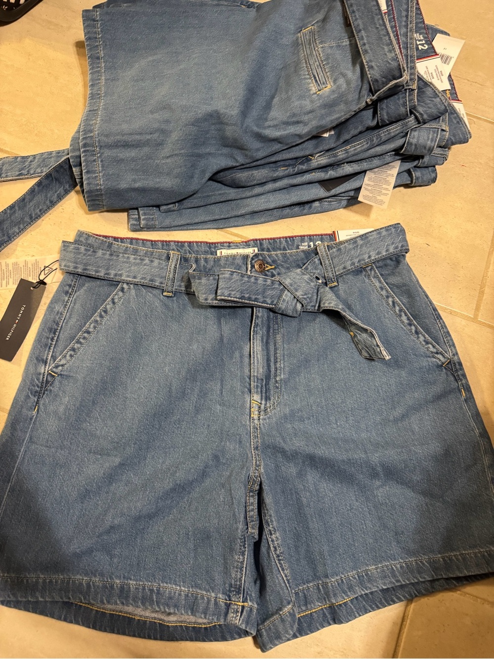 Tommy Hilfiger Rigid 6” Shorts Blue Denim Belted High Rise Size 12 Wash NWT